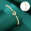 Hotan-Cadena de mano de Jade Natural para mujer, brazaletes de hebilla de seguridad de mariposa, Color agua transparente, verde lago, regalo Simple
