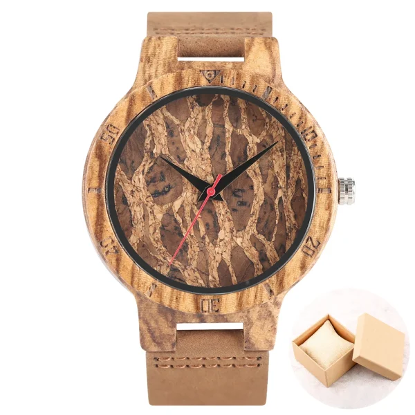 Unique Irregular Pattern Display Wood Watches Quartz Timepiece Men's Genuine Leather Casual Hot Fashion Male Wooden Clock reloj